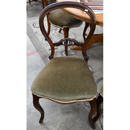 121 - # A harlequin set of Victorian dining chairs with green dralon seats (6)