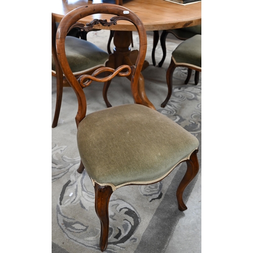 121 - # A harlequin set of Victorian dining chairs with green dralon seats (6)