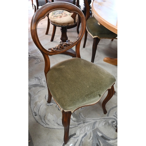 121 - # A harlequin set of Victorian dining chairs with green dralon seats (6)