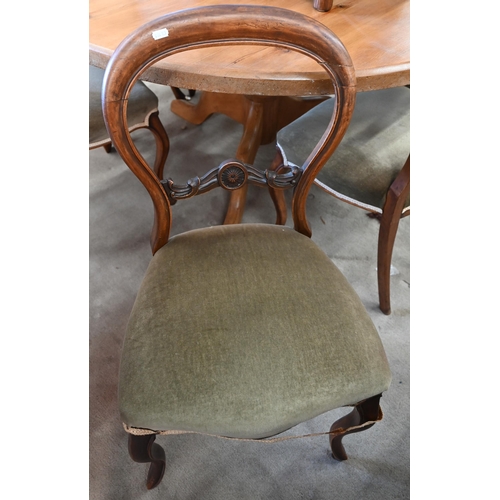 121 - # A harlequin set of Victorian dining chairs with green dralon seats (6)