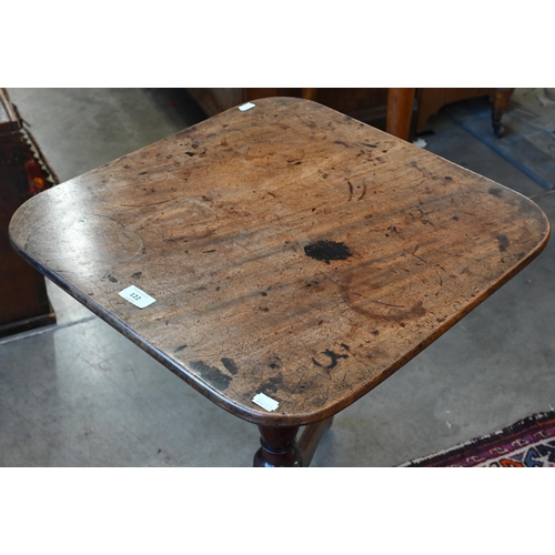 122 - A 19th century mahogany occasional table with square tilt-top on turned column and triform supports ... 