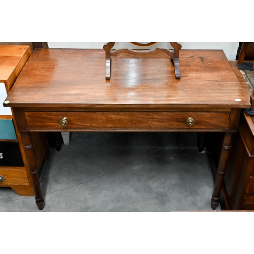 143 - A 19th century mahogany hall table with single frieze drawer and faux bamboo turned supports, 109 x ... 