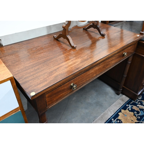 143 - A 19th century mahogany hall table with single frieze drawer and faux bamboo turned supports, 109 x ... 