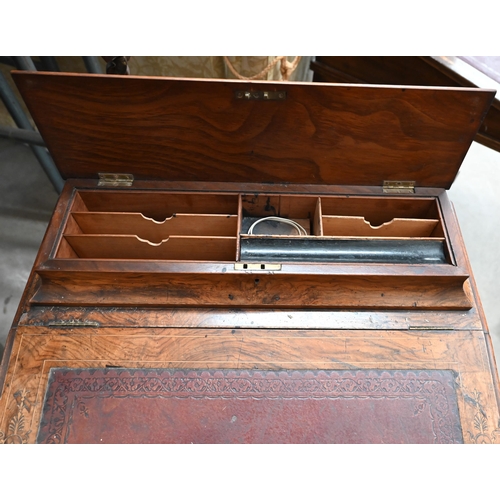 153 - Victorian walnut inlaid Davenport with hinged top inset with tooled leather, four side drawers and o... 