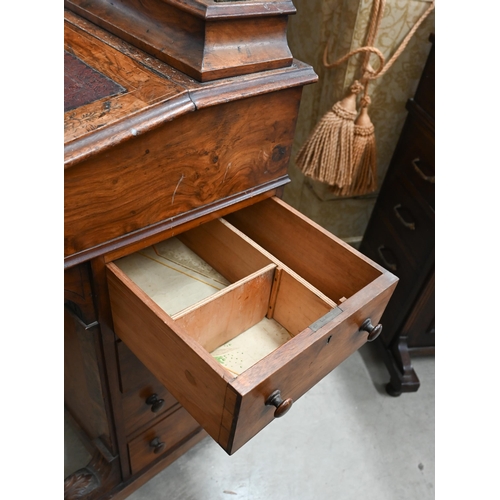 153 - Victorian walnut inlaid Davenport with hinged top inset with tooled leather, four side drawers and o... 