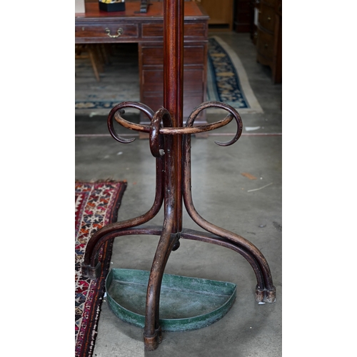 161 - A Thonet-style bentwood hall stand with hat and coat hooks, stick stand and loose metal drip tray, 2... 