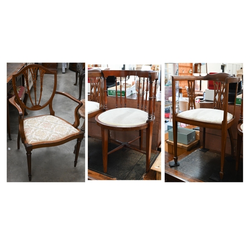 166 - Inlaid shield-back chair to/w two round library chairs (3)