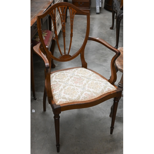 166 - Inlaid shield-back chair to/w two round library chairs (3)