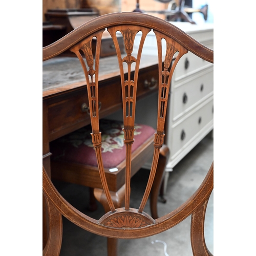 166 - Inlaid shield-back chair to/w two round library chairs (3)