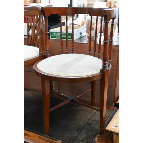 166 - Inlaid shield-back chair to/w two round library chairs (3)