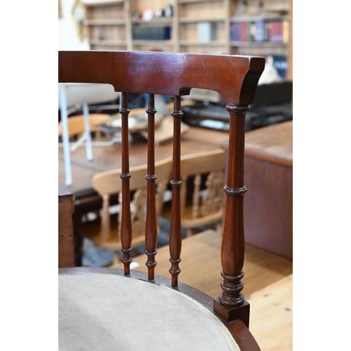 166 - Inlaid shield-back chair to/w two round library chairs (3)