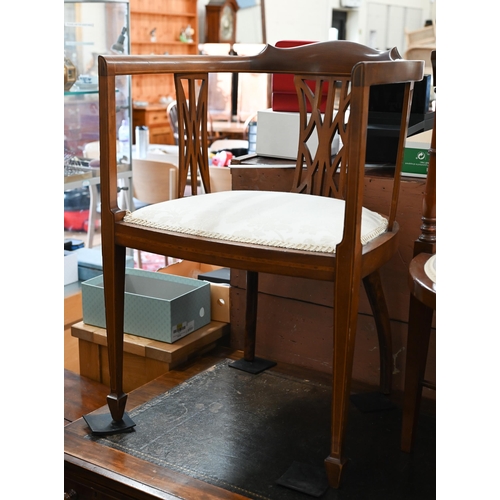 166 - Inlaid shield-back chair to/w two round library chairs (3)