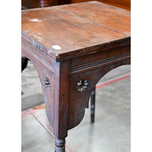 167 - A late 19th century Anglo-Indian carved hardwood table on pierced folding base, 45 x 45 x 50 cm high... 