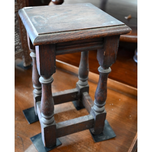 167 - A late 19th century Anglo-Indian carved hardwood table on pierced folding base, 45 x 45 x 50 cm high... 