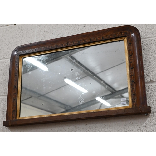 168 - Antique mirror in walnut parquetry frame (a/f) 72 x 42 cm