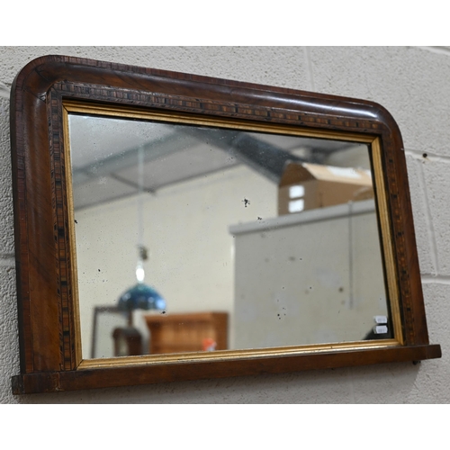 168 - Antique mirror in walnut parquetry frame (a/f) 72 x 42 cm