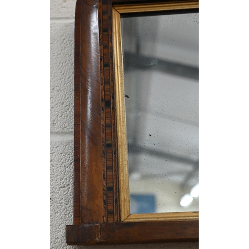 168 - Antique mirror in walnut parquetry frame (a/f) 72 x 42 cm