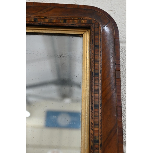 168 - Antique mirror in walnut parquetry frame (a/f) 72 x 42 cm