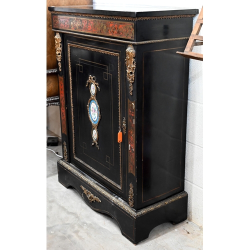 173 - A 19th century French ebonised pier cabinet with inlaid boulle work friezes, decorative ormolu mount... 