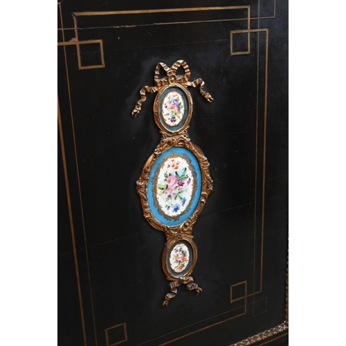 173 - A 19th century French ebonised pier cabinet with inlaid boulle work friezes, decorative ormolu mount... 