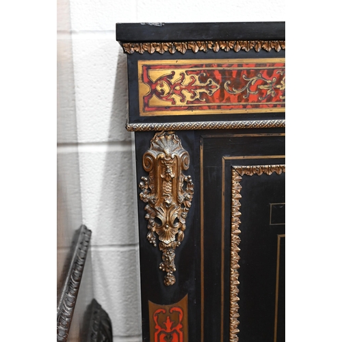 173 - A 19th century French ebonised pier cabinet with inlaid boulle work friezes, decorative ormolu mount... 