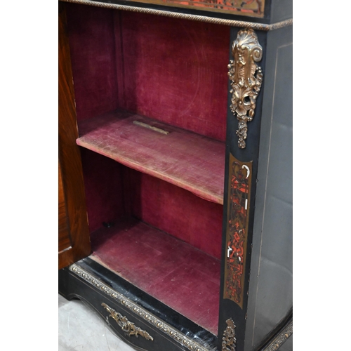 173 - A 19th century French ebonised pier cabinet with inlaid boulle work friezes, decorative ormolu mount... 