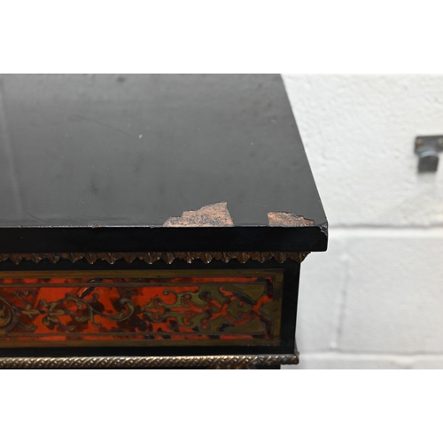 173 - A 19th century French ebonised pier cabinet with inlaid boulle work friezes, decorative ormolu mount... 