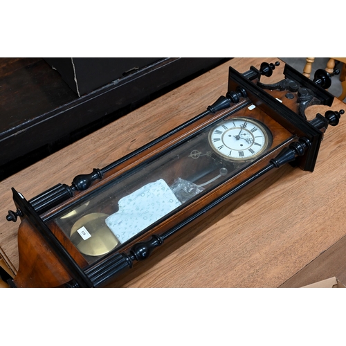 178 - A Vienna style wall clock with twin-train movement and glazed walnut and ebonised case, a/f, 120 cm ... 