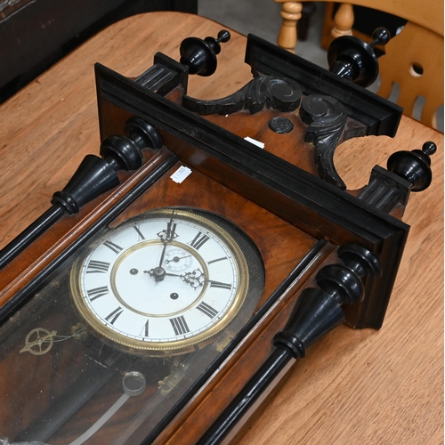 178 - A Vienna style wall clock with twin-train movement and glazed walnut and ebonised case, a/f, 120 cm ... 