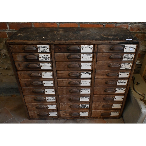 18 - A vintage pine twenty-seven drawer tradesman's tool chest, a/f