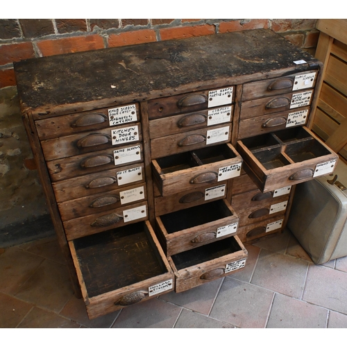 18 - A vintage pine twenty-seven drawer tradesman's tool chest, a/f