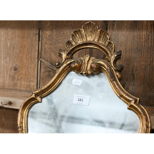 181 - An Italian rococo style wall mirror in ornate gilt frame, 62 cm high