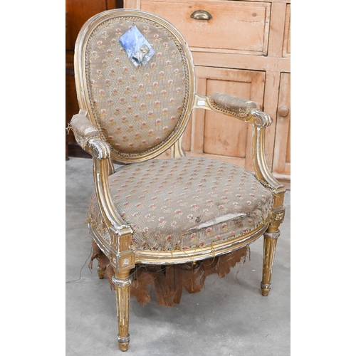 188 - An antique French gilt framed fauteuil open armchair a/f