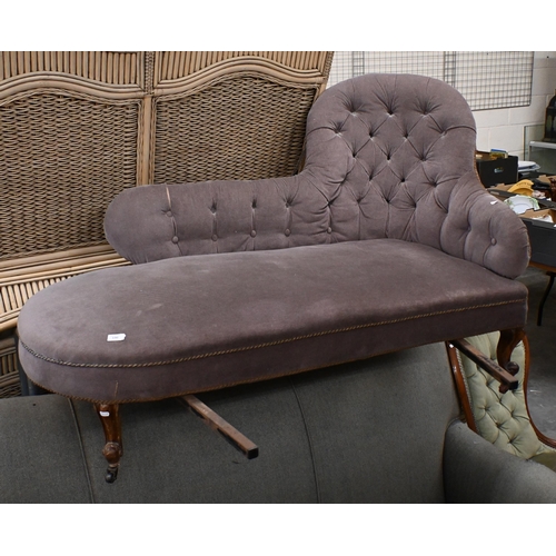 190 - A Victorian walnut framed chair back chaise, with mocha dralon upholstery, 160 cm wide