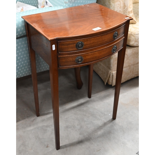 192 - A mahogany two drawer bedside table on square tapering supports, 45 x 34 x 66 cm high