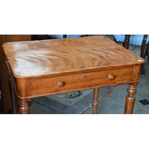 202 - A late Victorian satin birch writing table with hinged panel enclosing stationery compartments and s... 