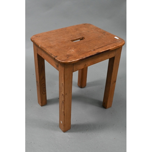 205 - A circular elm milking stool, pine stool and turned wooden bowl (3)