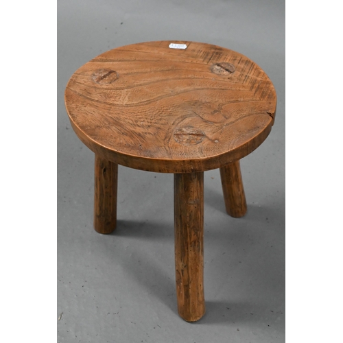 205 - A circular elm milking stool, pine stool and turned wooden bowl (3)