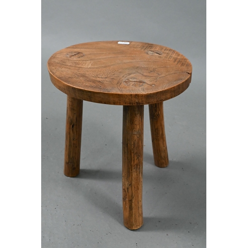 205 - A circular elm milking stool, pine stool and turned wooden bowl (3)