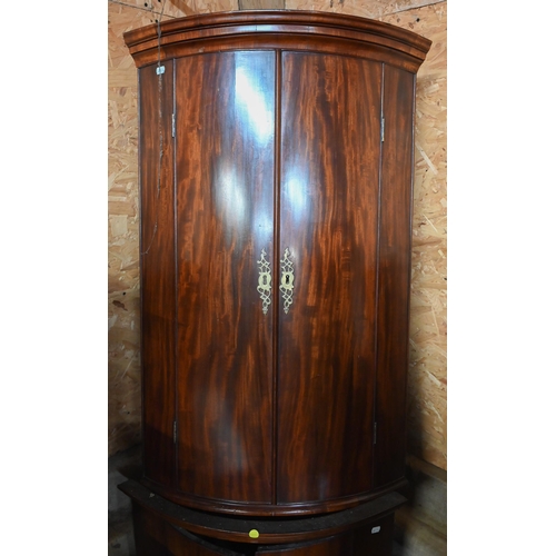 217 - A 19th century mahogany barrel front hanging corner cupboard 102 cm high