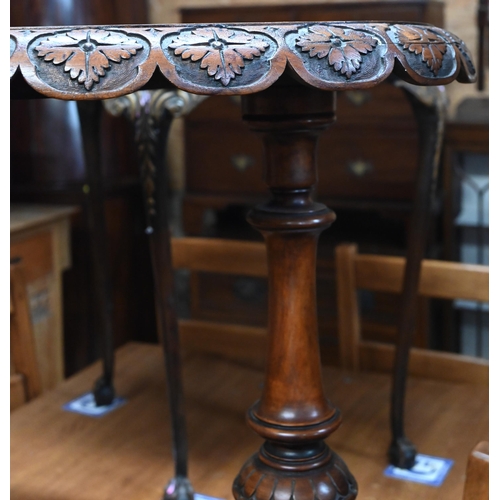 223 - A Victorian walnut foliate carved oval table, a/f, 102 x 64 x 70 cm high