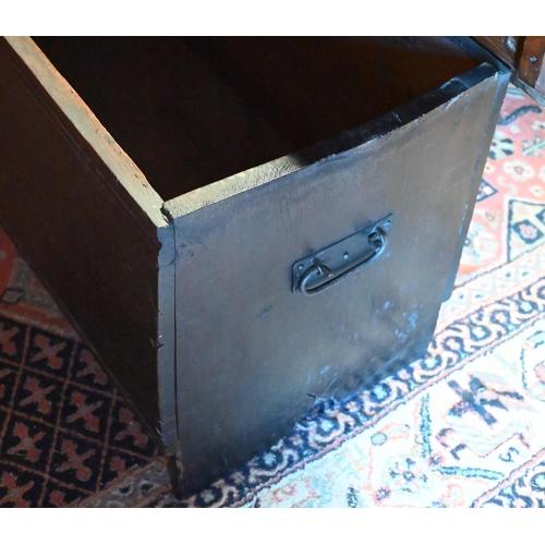 228 - A 17th century oak plank coffer of traditional construction with hinged top, interior candle box and... 