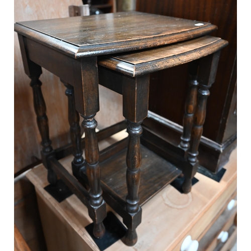 24 - A nest of two occasional tables to/with an Edwardian bedside cupboard and a 19th century drop leaf s... 