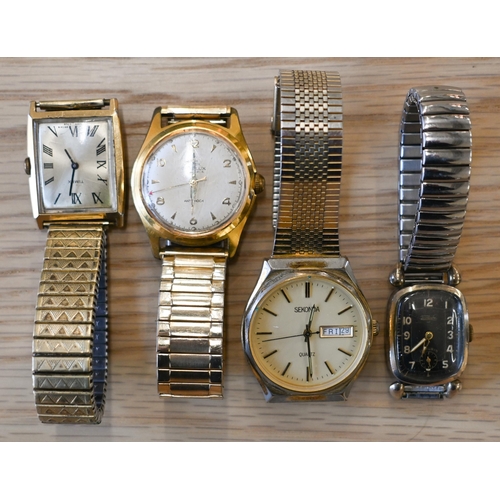 267 - Assorted vintage gents wristwatches incl. a Times gold plated tank watch, circa 1950s; a Sekonda qua... 