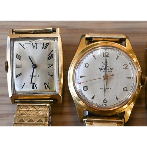 267 - Assorted vintage gents wristwatches incl. a Times gold plated tank watch, circa 1950s; a Sekonda qua... 