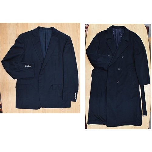 293 - An Italian navy cashmere men's overcoat for Bressler/Ahmet Yosuf, with belt to/w Dunhill navy wool b... 