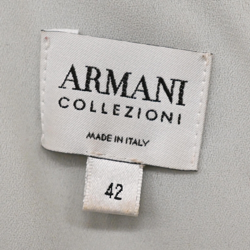 294 - Armani - black quilted coat size 48; floral black and white jacket size 42; cream shift dress size 4... 