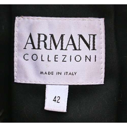 294 - Armani - black quilted coat size 48; floral black and white jacket size 42; cream shift dress size 4... 