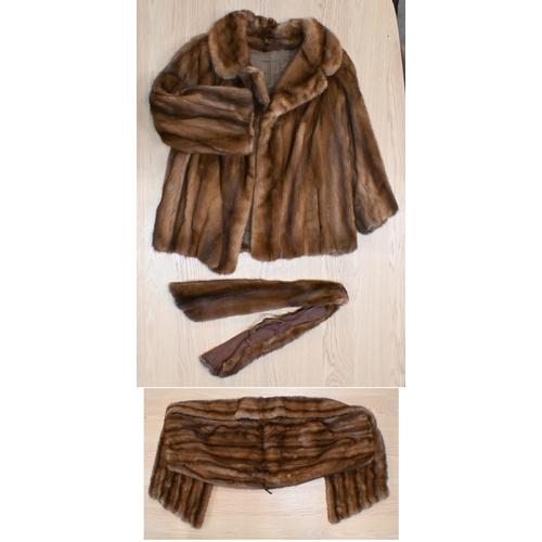 299 - A brown mink jacket with belt and matching stole