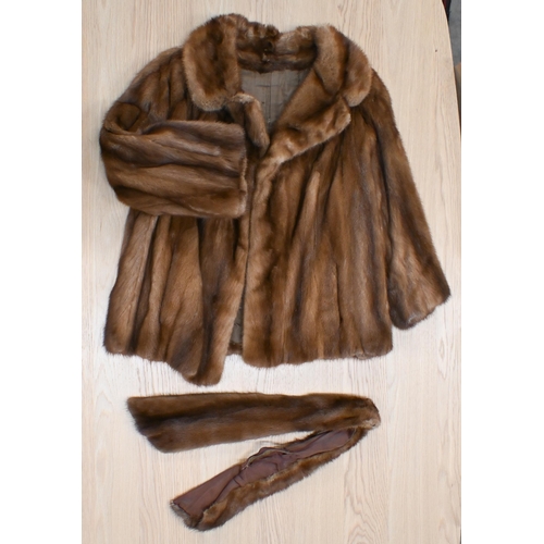 299 - A brown mink jacket with belt and matching stole